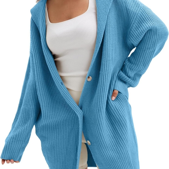 DEEP SELF Women's Long Sleeve Open Front Cardigan 2023 Fall Casual Loose Button - Picture 2 of 6